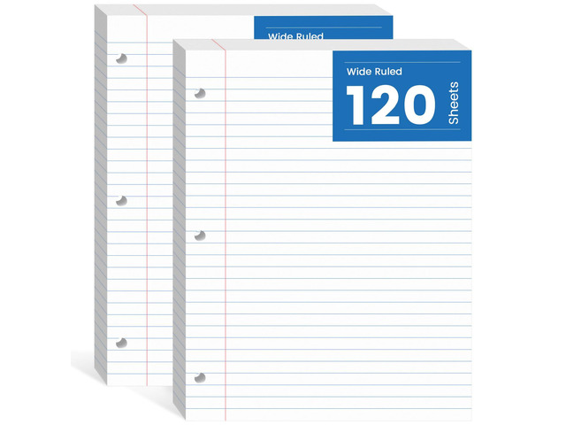 Loose Leaf Paper 8.5x11, Loose Leaf Notebook Paper 240 Sheets Binder Paper 3-Hole Punched Filler Paper Notebook, 2 Pack, Wide Ruled Lined Paper 8.5...
