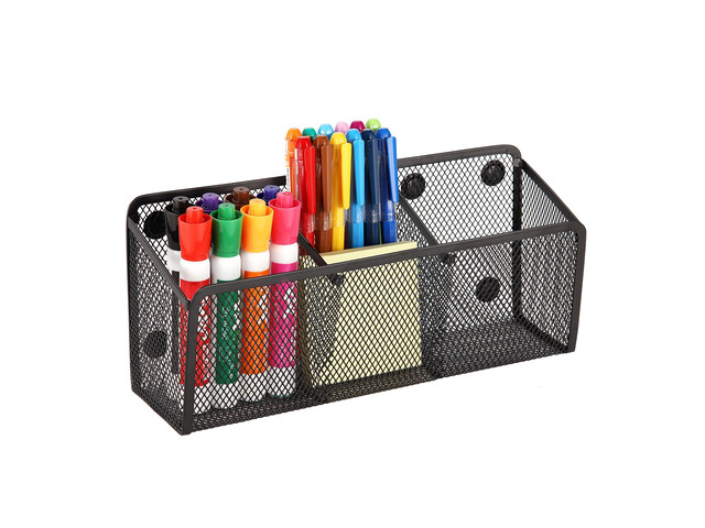 Magnetic Pencil Holder Whiteboard Pen Holder Locker Accessories (3-Slot*1) Locker Organizer, Desk Organizer, Teacher Supplies, Mesh Basket, Strong...