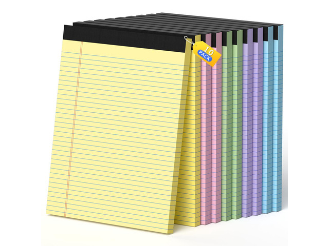 Legal Pads 8.5 X11, Narrow Ruled Notepads, 10 Pack, 50 Sheet/Pad Colored Legal Pads, Tear Off Notepad, Perforated Writing Pad, Notebook Paper...