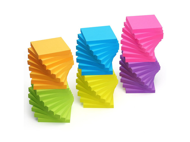 Sticky Notes 3x3 in, Bright Colors Self-Stick Pads, 48 Pads, 90 Sheets/Pad
