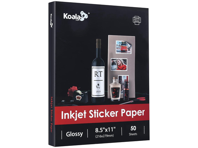 Printable Glossy Sticker Paper for Inkjet Printer, 50 Sheets White, 8.5x11 Inch Self-Adhesive Photo Sticker Printer Paper for Crafts