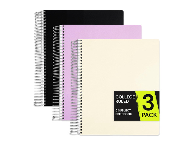 5 Subject Spiral Notebook College Ruled 3 Pack, 400 Pages 200 Sheets, 9 x 11 in, 6 Pack Waterproof Plastic Cover, Durable, School Notebooks,...