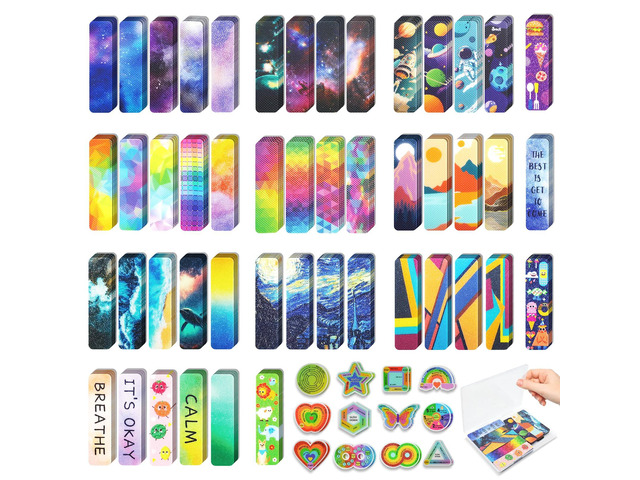 72 Pieces Anxiety Sensory Stickers with Storage Box - Sensory Stickers 2 Textured Surface - Fidget Strips for Office & Classroom Desk Adult & Teen...