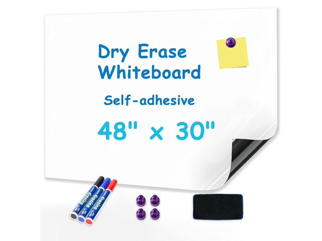 Magnetic Whiteboard Contact Paper 48' x 30', Adhesive Magnetic Dry Erase White Board Sticker for Wall, Peel and Stick Wallpaper