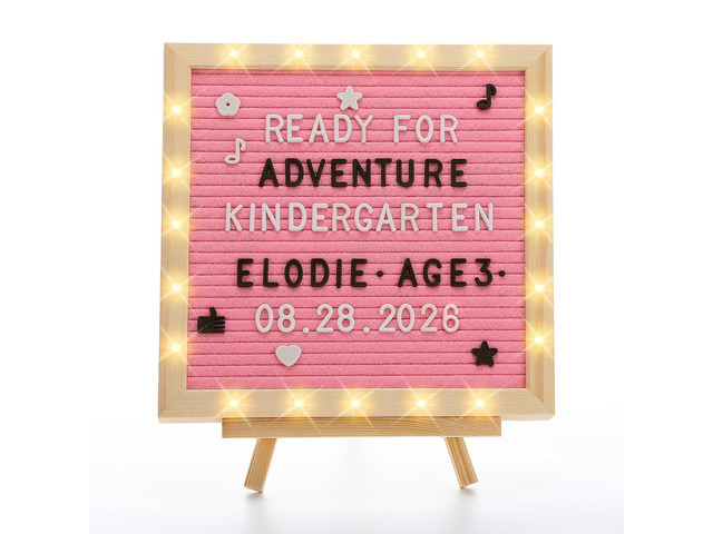 10'×10' Felt Letter Board with LED Lights & Stand, First Day of School Sign Wall/Desk Display, 450-Letter, Message Custom Signs Poster Board,...