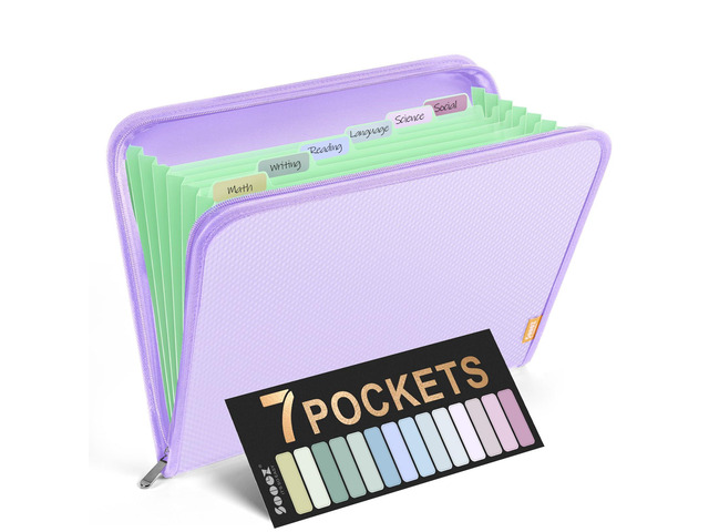 7 Pockets Accordion File Organizer, Zipper Expanding File Folder A4 Reinforced Plastic Accordion Folder Organizer, A4 Letter Size, Portable Folders...