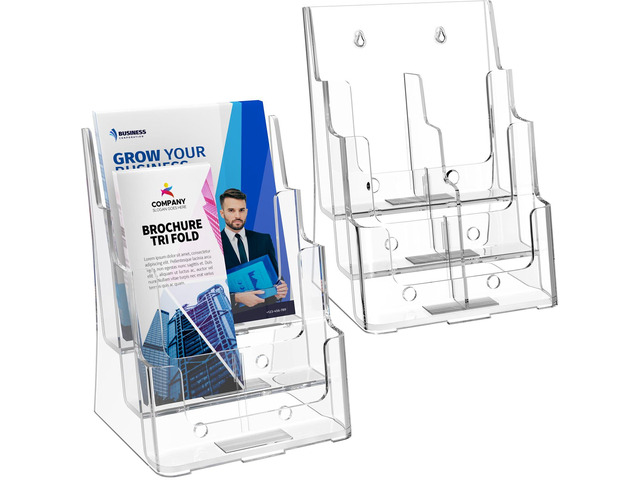 Acrylic Brochure Holder 8.5 x 11 with Divider, 3 Tier, 2 Pack Clear Acrylic with Slanted Back for Stable Display, Wall or Countertop Use, Non-Slip...