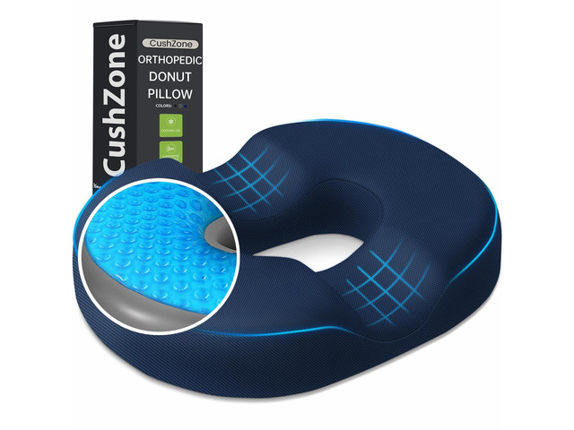 Donut Pillow Seat Cushion, Cooling Gel Memory Foam Chair Cushion, Blue Office, Home & Car Seat Cushion, Butt Pillow for Tailbone Pain Relief,...