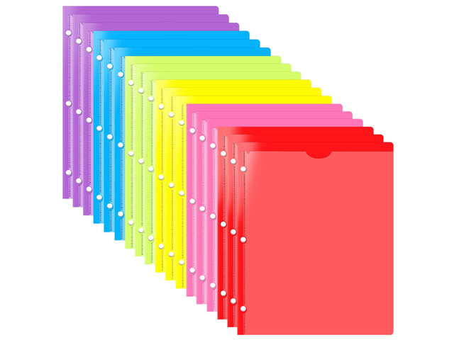 Heavy Duty Plastic Folders with Clear Front Pocket and Holes-18 Pack,Assorted Colors Folder with 2 Pockets and 3 Holes for 3 Ring Binders,Folder...
