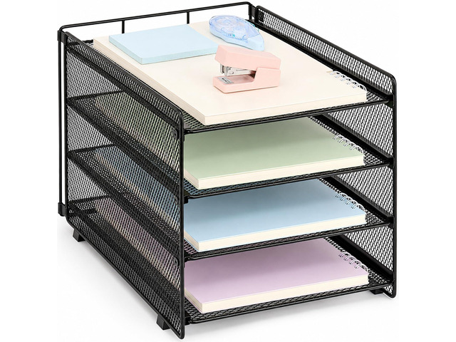 Desk Organizer, 4-Tier Paper Organizer Letter Tray, Black Desk Organizers and Accessories, Office Desk Accessories & Workspace Organizers, Desktop...