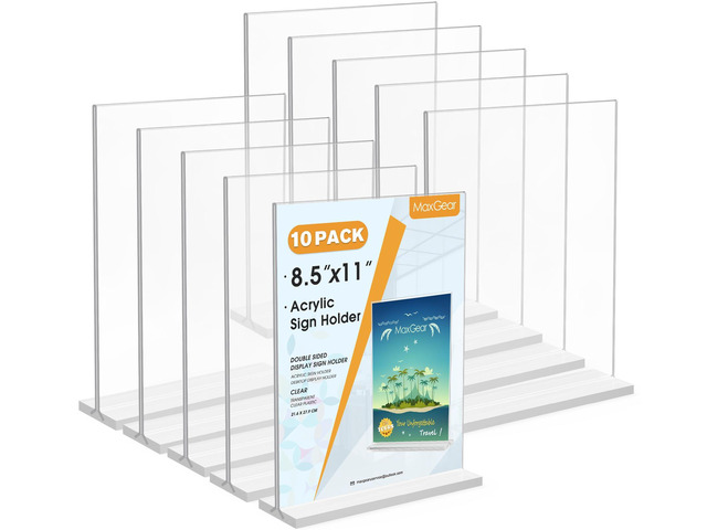 Acrylic Sign Holder 8.5' x 11' Double Sided Menu Holder, 10 Pack Clear Acrylic, Double-Sided Display, Stable Tabletop Stand, Quick Paper...