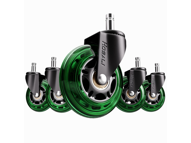 Office Rubber Chair Wheels Replacement, 3 Inch Heavy-Duty Computer Desk Casters Wheel, Quiet & Smooth Rolling for All Floors, Set of 5, Green