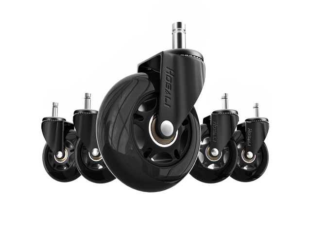 Office Chair Wheels Replacement, Rubber Chairs Casters for Hardwood & Carpet Floors, 3 Inch Computer Desk Caster Wheel Set of 5, Black