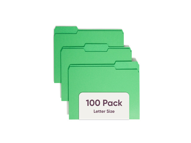 Standard File Folders, 100 Count, Green, 1/3-Cut Tabs, Letter Size (12143)