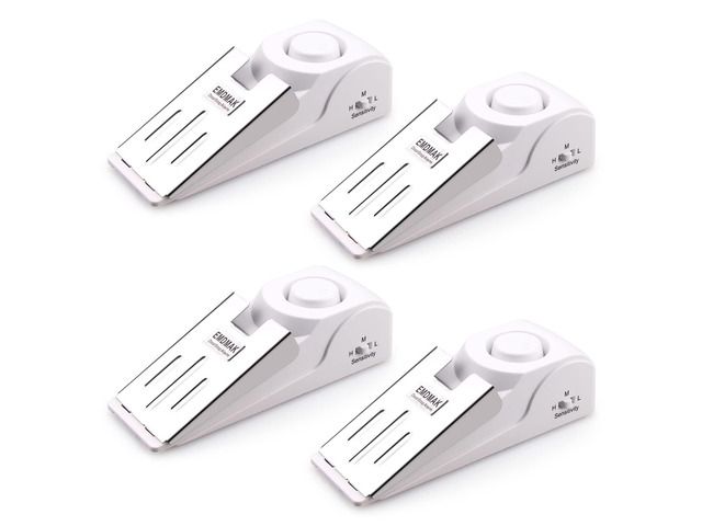 Door Stop Alarm with 120DB Siren Door Stop for Home & Travel (White) (Pack of 4)