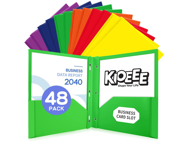 48Pcs Plastic Folders with Pockets and Prongs (Multi-Colored),Letter Size,Business Card Slot,Bulk 2-Pocket Folder for School Office or Home,Durable...