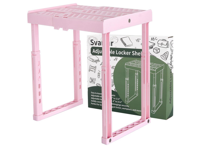 Adjustable Locker Shelf Pink Height and Width Adjustable Locker Organizer Shelf for School Locker, Stackable Locker Stand Tools for Gym Lockers,...