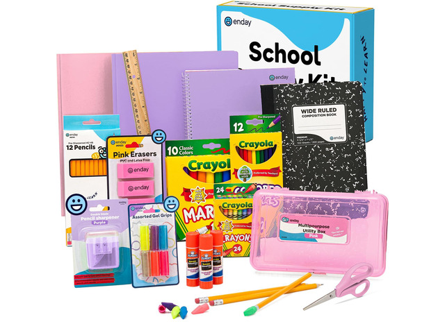 Back to School Supplies Kit - Grades K-5, 83 Piece Back to School Supplies Kit, Kindergarten School Supplies Kids for Girls & Boys (1 Kit - Purple...