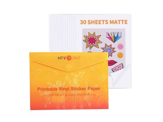 Printable Vinyl Sticker Paper, 30 Sheets, Matte White, 8.5'x11' Easy to Use & Peel Off, Anti-Curl & Jam-Free Design, Fast Dry, Great Stickiness,...