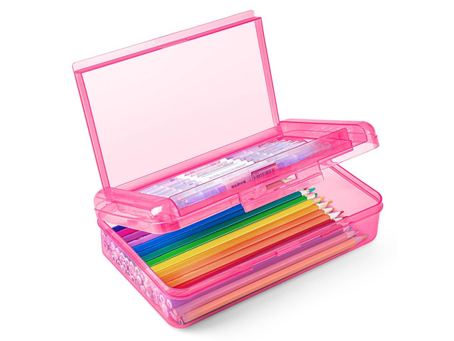 Double Layer Plastic Hard Clear Color Pencil box Case for Girl Boy kids Colored Cute kids Pen Case Box for Marker Crayon,School Office Art Supplies...