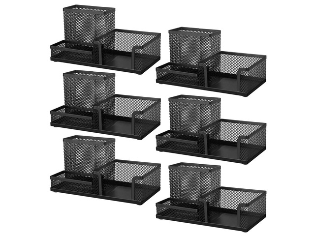 6 Packs Mesh Pen Holder, Desk Organizer for Home Office, Black 3 Compartment Pencil Holder, Sticky Notes Holder, Pen Organizer Office Supplies