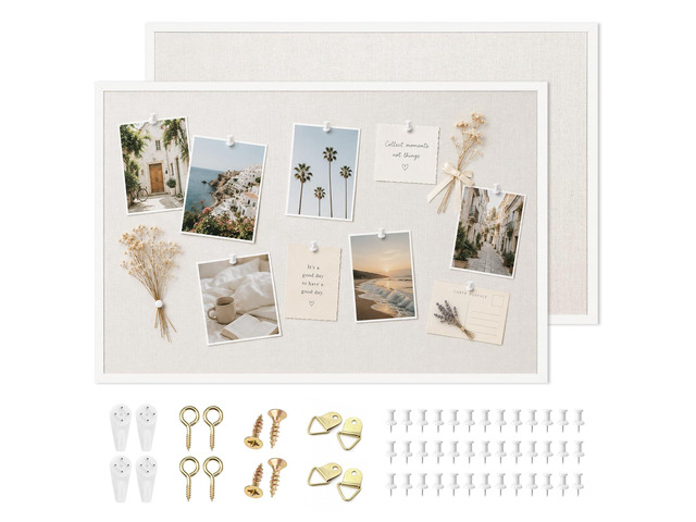 2 Pcs Linen Cork Bulletin Board, 60'x 90' White Framed Cork Board, Vision Board, Ideal for School, Home, Office, Decor, School and Cubicle
