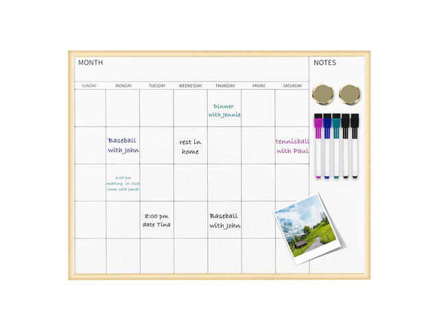 Monthly Calendar Whiteboard, 17' x 13' Gold Wooden Frame Magnetic Dry Erase Calendar with 2 Magnets & 5 Whiteboard Pens, Monthly Calendar...