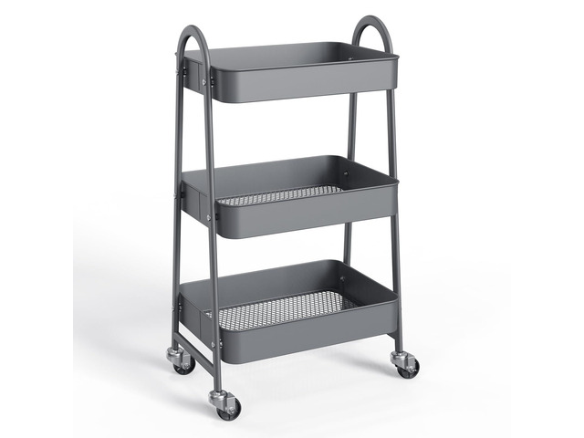 3-Tier Metal Rolling Storage Utility Cart with Lockable Wheels Mobile Organizer Shelf, Space-Saving, Freestanding, Bathroom, Living Room, Slim,...