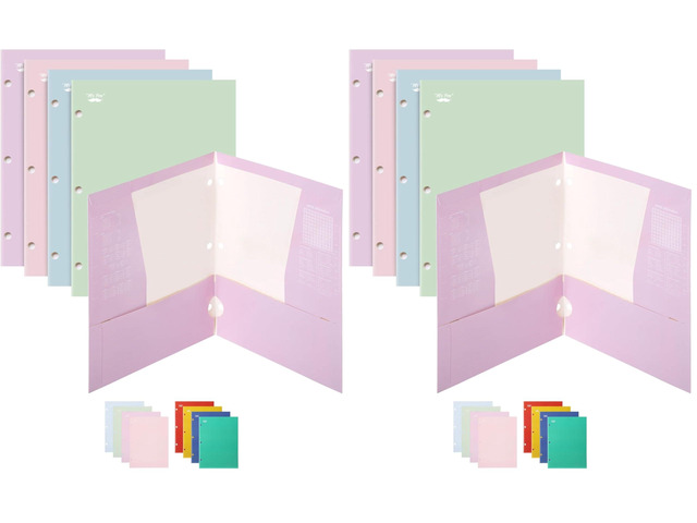 Pocket Folders, 4 Pocket, 8 Pack, Pastel Colors, Folders with Pockets 3 Hole Punched, Folder, Binder Folder