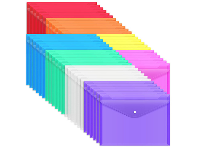48 Pack Plastic Envelopes Poly Envelopes with Snap Closure, Clear Document File Folders, A4 Letter Size for School Home Work Office Organization, 8...