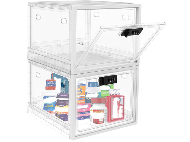 Large Medicine Lock Box for Safe Medication, Lockable Storage Box for Snacks Food, Phone Lock Boxes with Combination Code for Home/Dorms/Office...