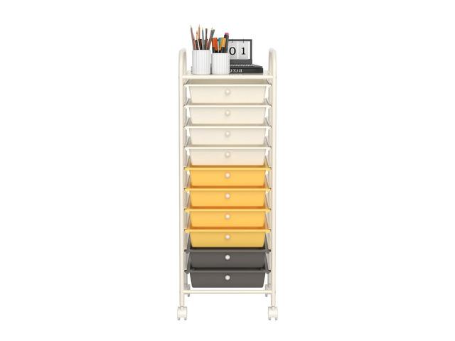 Storage Cart, Rolling Utility Cart with 10 Drawers, Portable Handles & Lockable Wheels, Mobile Paper Toys Storage Organizer Large Capacity for Home...