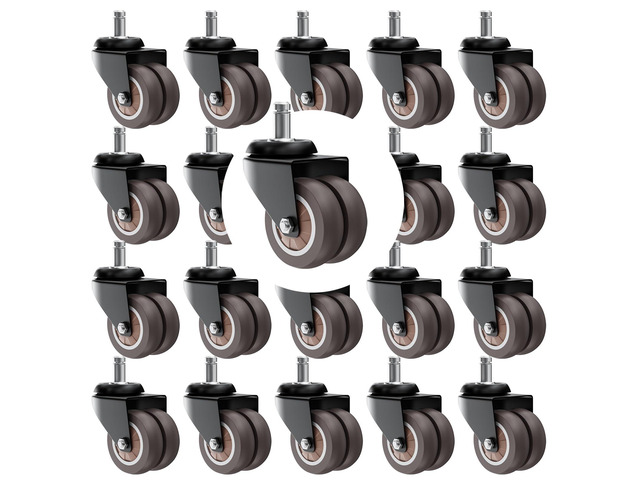 2' Dual Wheel Chair Casters Set of 20 - Heavy Duty Grey Soft polyurethane protects hardwood/tile. Smooth, quiet rolling. Universal 7/16' stem....
