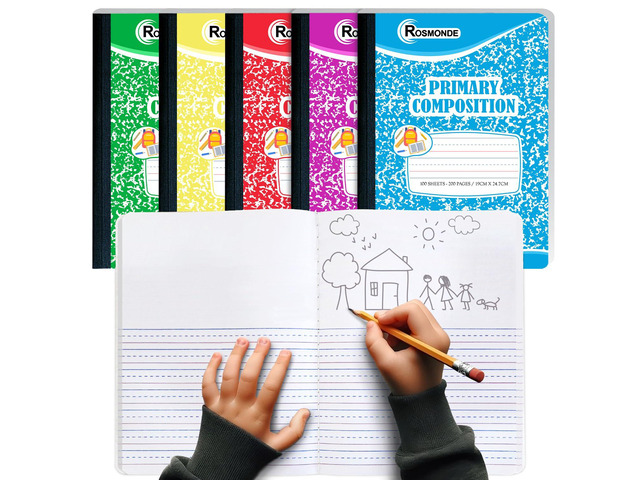 5 Pack Primary Composition Notebook, Draw and Write Journal, K-2 Primary Ruled Composition Notebooks, 200 Pages / 100 Sheets, 9-3/4 x 7-1/2, K-2...
