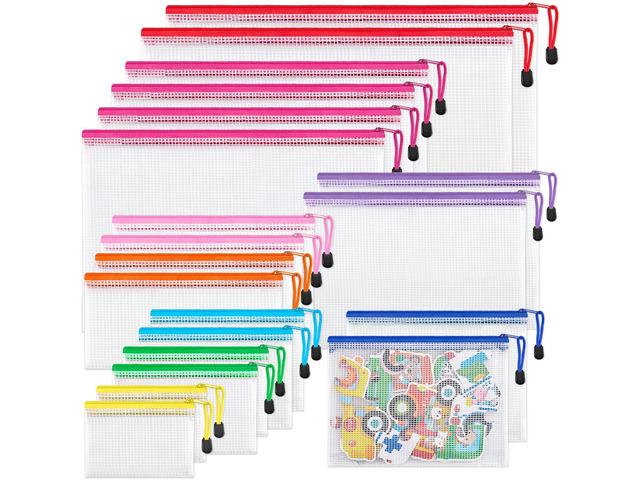 20 Pcs Mesh Zipper Pouch Bags, 8 Sizes Waterproof Zipper Bags Multi-use Travel Bags for Office, School, Board Game, Puzzles, Cosmetics, Travel...