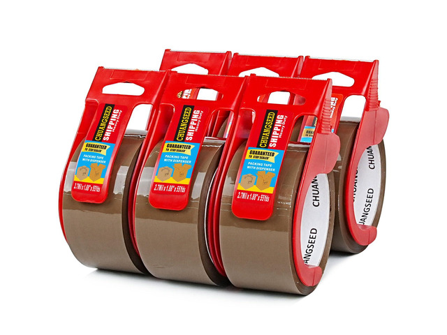 6-Pack Brown Packing Tape with Dispenser-2.7mil x 1.88' x 55Y Heavy Duty Packing Tape for Moving Boxes-Moving Tape Strong Adhesive Packaging Tape