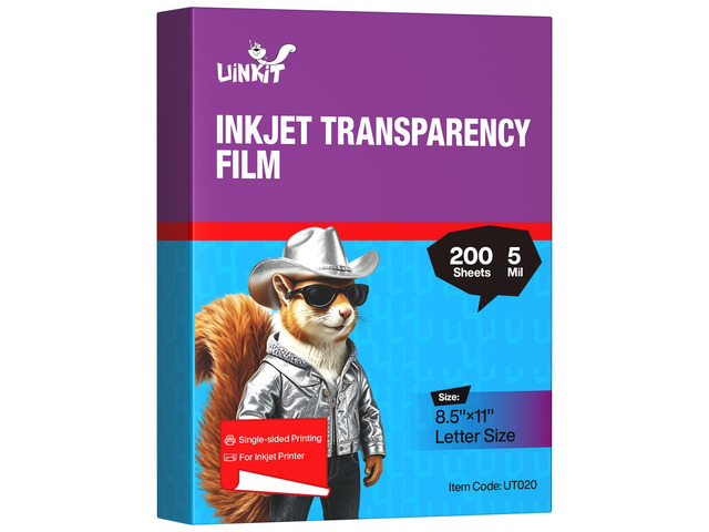 Inkjet Transparency Film 8.5x11 200Sheets OHP Overhead Projector Film for DIY Crafting 100% Clear Transparency Paper For Inkjet Printer (200, 8.5x11)