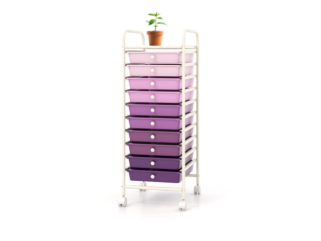 Storage Cart, Rolling Utility Cart with 10 Drawers, Portable Handles & Lockable Wheels, Mobile Paper Toys Storage Organizer Large Capacity for Home...