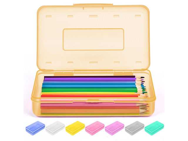 1 Pack Pencil Case, Clear Pencil Box with Stickers, Large Plastic Crayon Box with Snap-tight Lid, Stackable Storage Art Craft Marker Organizer for...