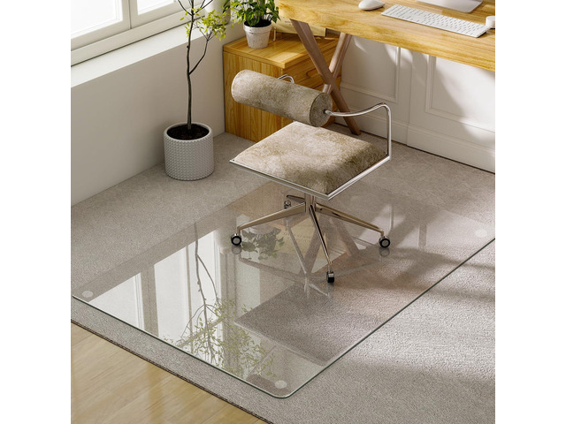 47'x32' Tempered Glass Chair Mat Heavy-Duty Floor Protector for Carpet & Hard Floors Scratch-Resistant Office Computer Desk Mats Clear