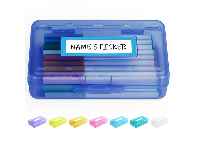 Pencil Box with Personalized Sticker, Large Hard Pencil Case Organizer, Clear Plastic Crayon Box for Girls and Boys, Colored Marker Organizer,...