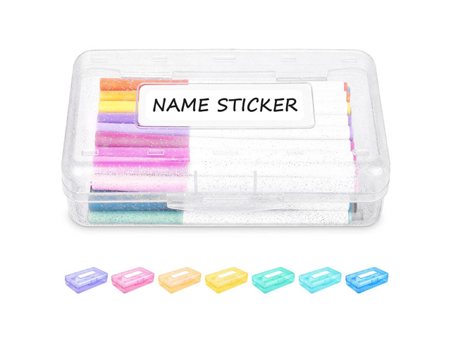 Pencil Box with Personalized Sticker, Large Hard Pencil Case Organizer, Clear Plastic Crayon Box for Girls and Boys, Colored Marker Organizer,...