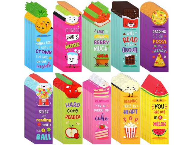 150 Pcs Scented Bookmarks for Kids, Fruit Food 10 Style Assorted Designs Scratch and Sniff, Fruit Food Theme Sayings for Students, Teens, Food...