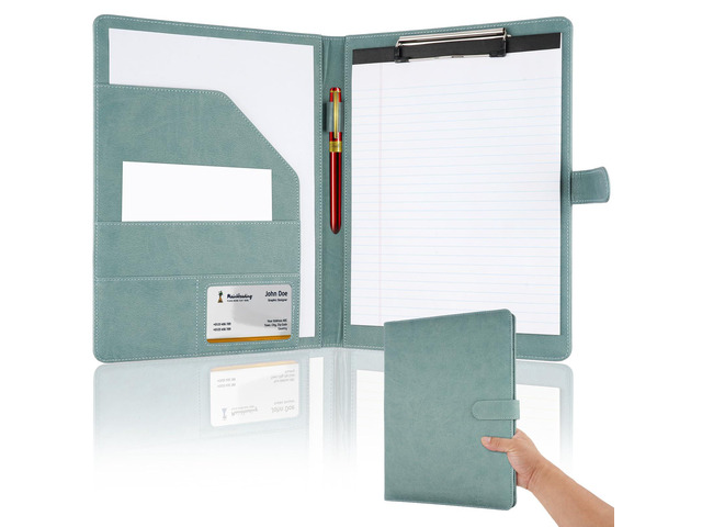 Professional Padfolio with Clipboard, Faux Leather Portfolio Folder Binder Gray Green Legal Pad Holder for A4 Letter Size Notepad, Resume, Notebook...