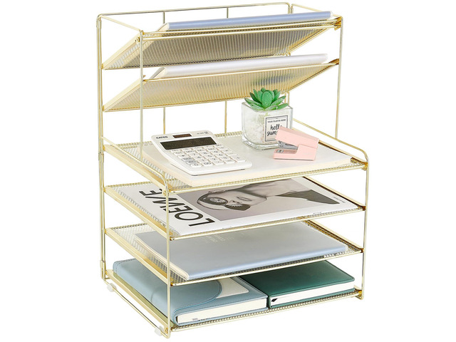 Desk Organizer, 6-Tier Paper Organizer Letter Tray, Gold Desk Organizers and Accessories, Office Desk Accessories & Workspace Organizers, Desktop...