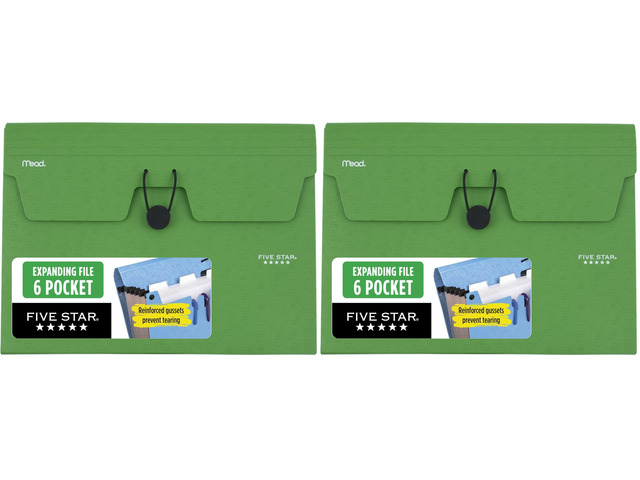 Expanding File Organizer, 6-Pocket Accordian File Organizer, Bungee Closure, Holds 11' x 8-1/2', Forest Green (350100D-ECM) (Pack of 2)