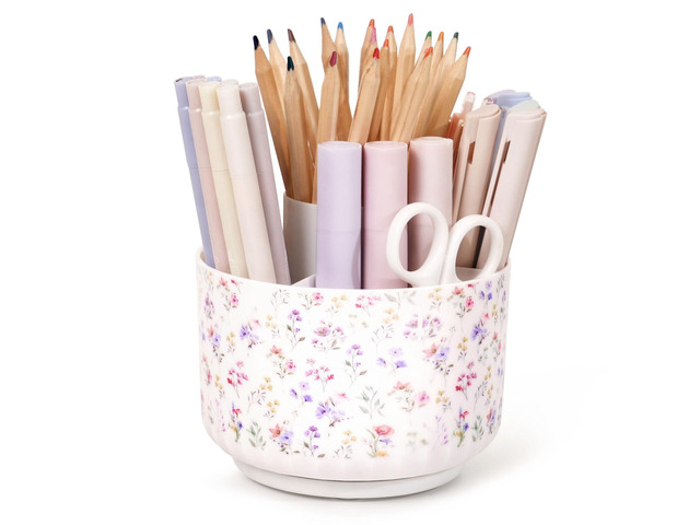 Rotating Pencil Pen Holder for Desk, Pencil Cup with 5 Slots 360 Degree Rotating Desk Organizer, Desk Decor for Office, School, Home
