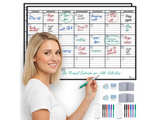 (2 PK) Small Dry Erase Calendar for Wall, 17x26, Small Wall Calendar Dry Erase, White Board for Office, Home & School, Erasable Whiteboard, Monthly...