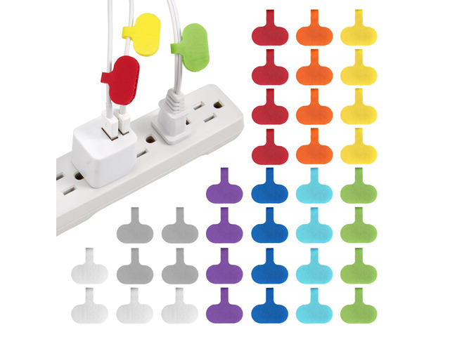 Cable Labels - Oval, Multi-Color (36 Pack) Write-On Wire Tags for Cord Identification with Power Strips Behind Desks and TVs