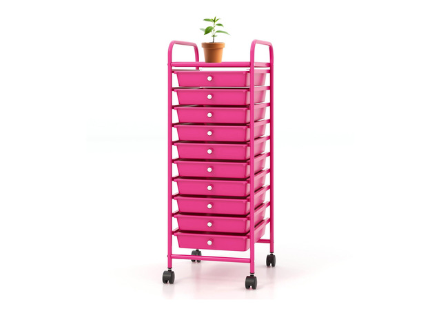 Storage Cart, Rolling Utility Cart with 10 Drawers, Portable Handles & Lockable Wheels, Mobile Paper Toys Storage Organizer Large Capacity for Home...